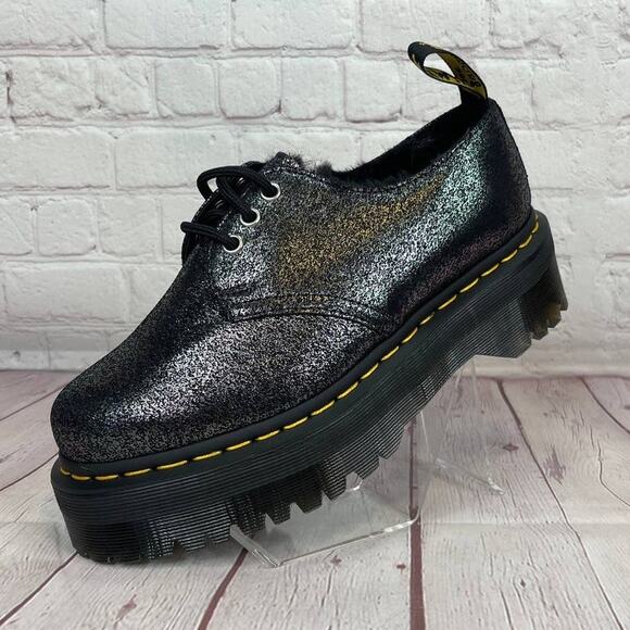 Dr. Martens 1461 Quad Faux Fur Lined Metallic Platform Derby Shoes Women's Sz 7 - Picture 4 of 11